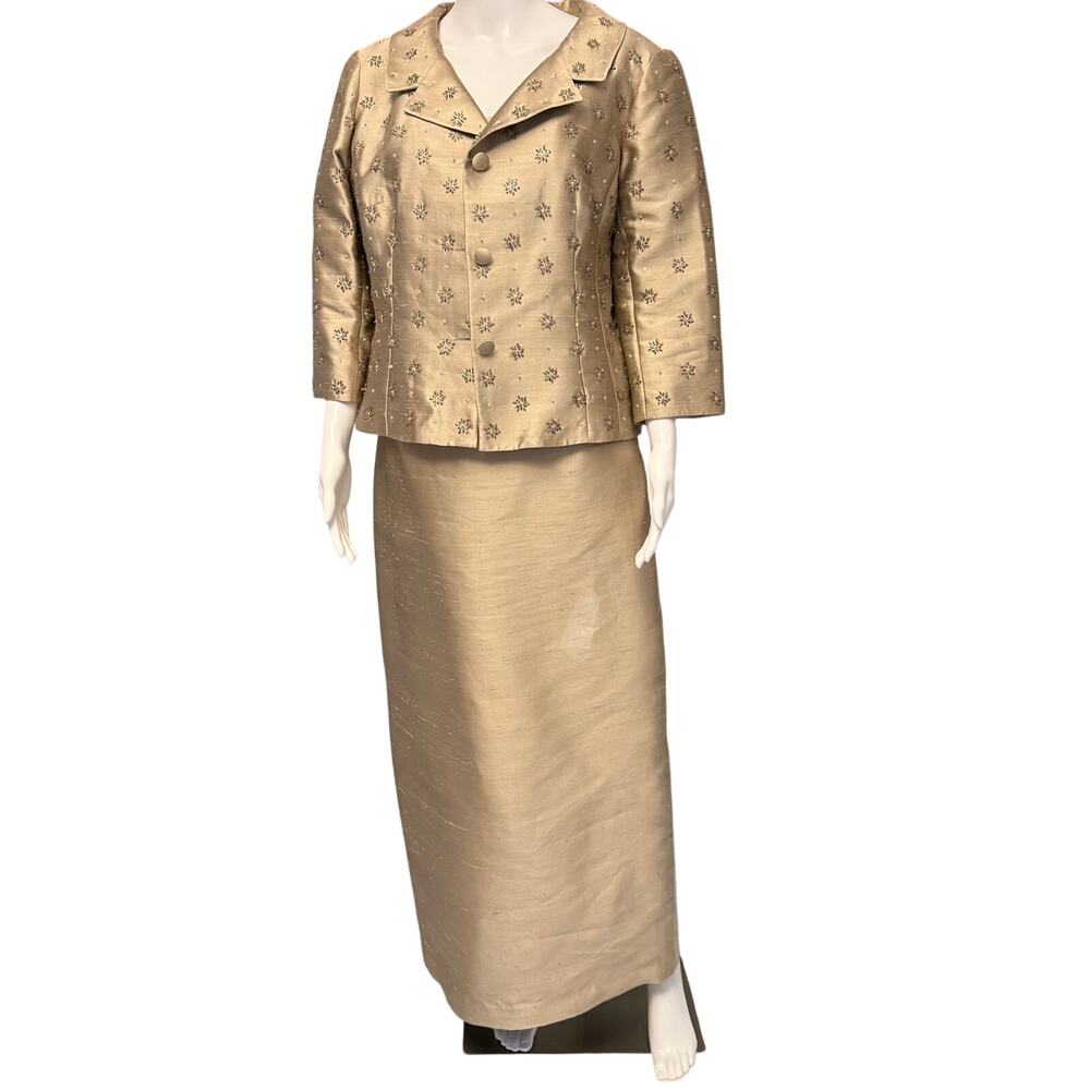 Vintage Rickie Freeman T.J. Nites Silk Beaded Jacket & Skirt Sz 16 Formal Gown